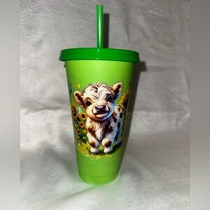 Green Tumbler with Cow Design